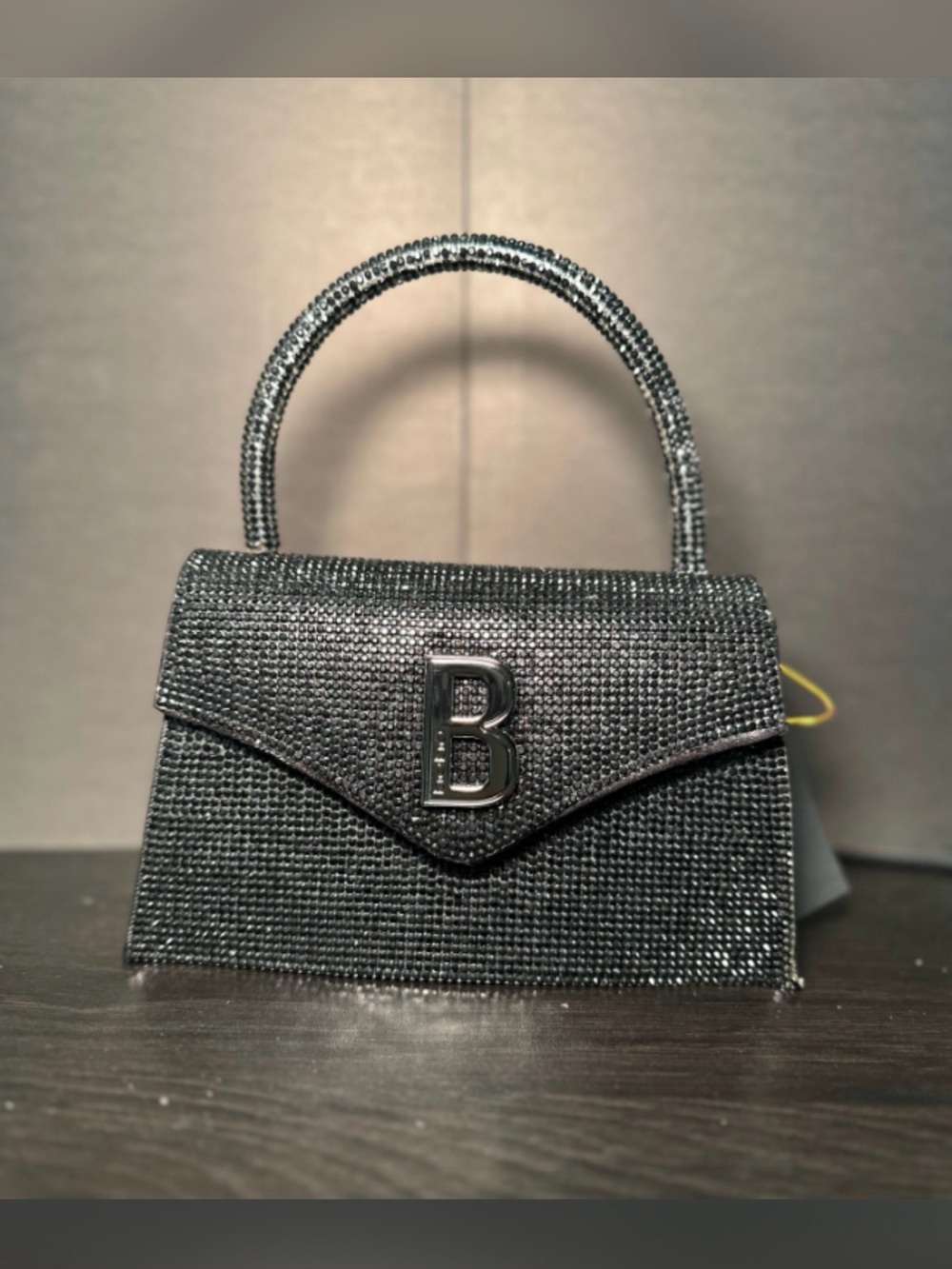 bebe Black Hollywood Mini Satchel with full crystal embellishment